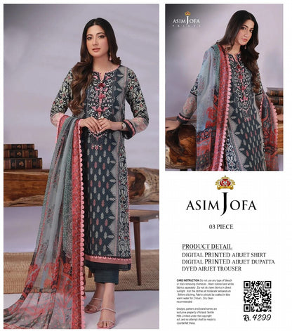 Asim Jofa Unstitched Lawn Printed 3PC In Wholesale Price