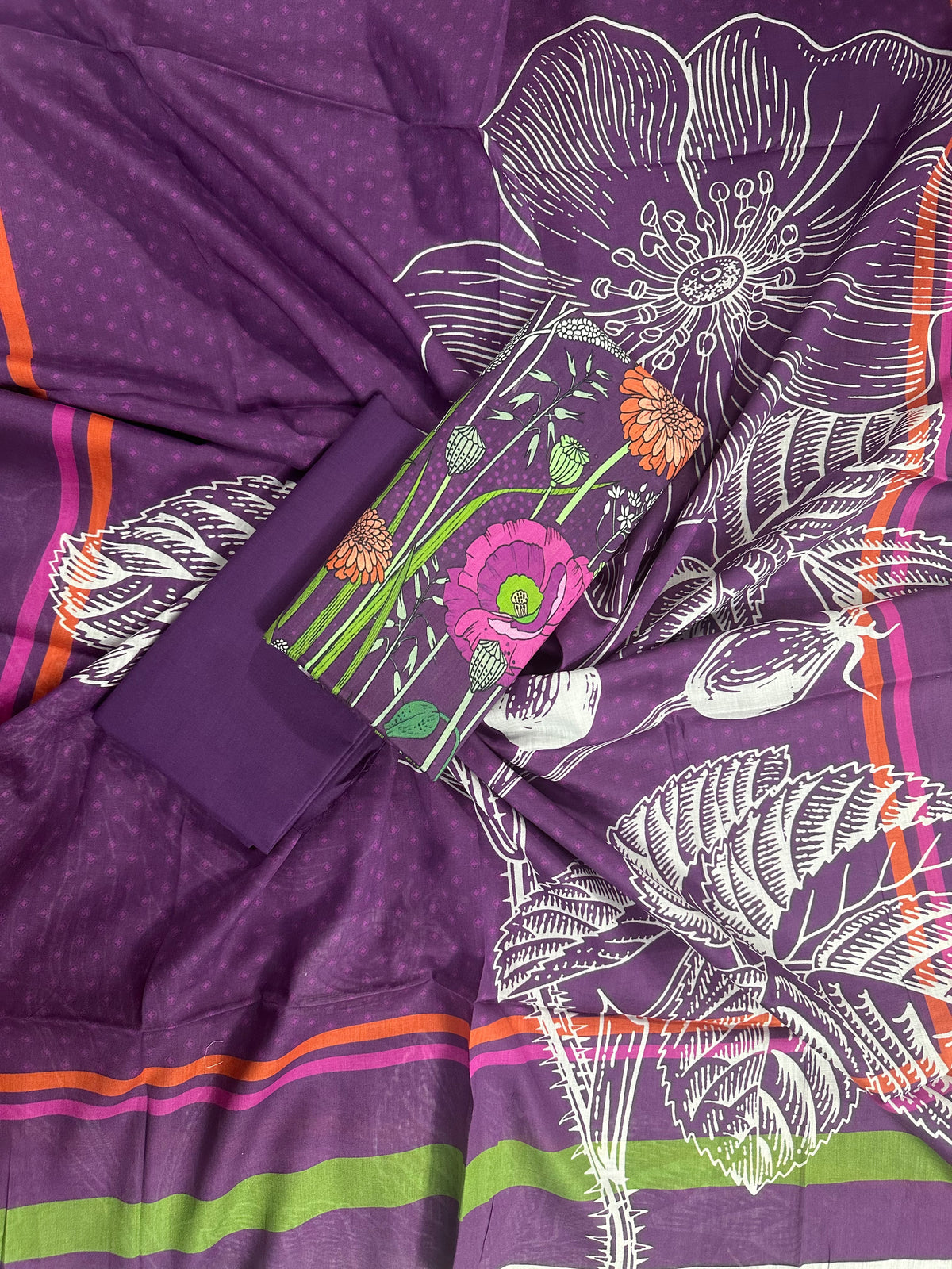 ZAMAN PURPLE PRINTED 3PCS