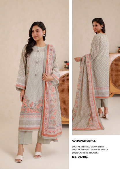 ZELLBURY Unstitched Lawn Collection 2026 Design # WUS26X30754
