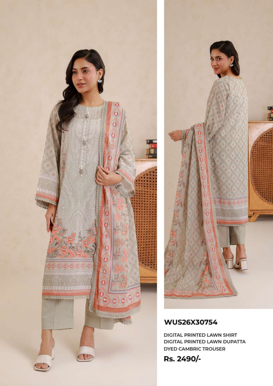 ZELLBURY Unstitched Lawn Collection 2026 Design # WUS26X30754