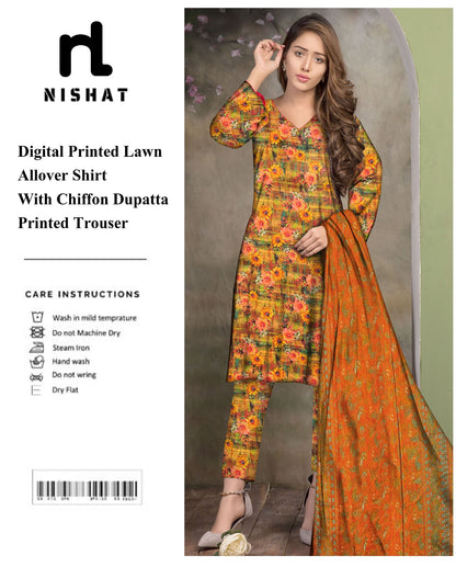 GulAhmed & Nishat Printed With Chiffon Dupatta 3P