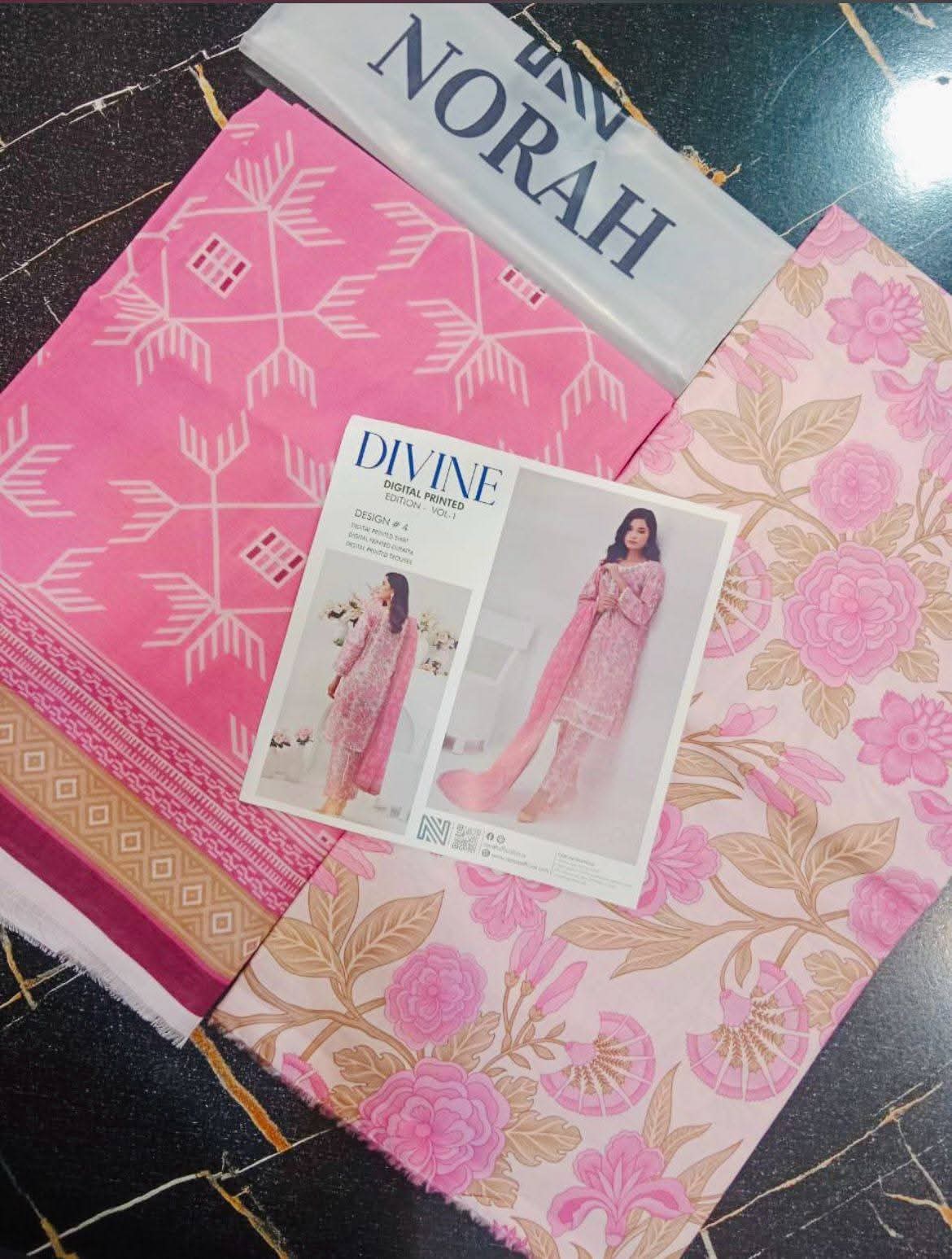 Divine Printed Lawn -  light Pink - D-04