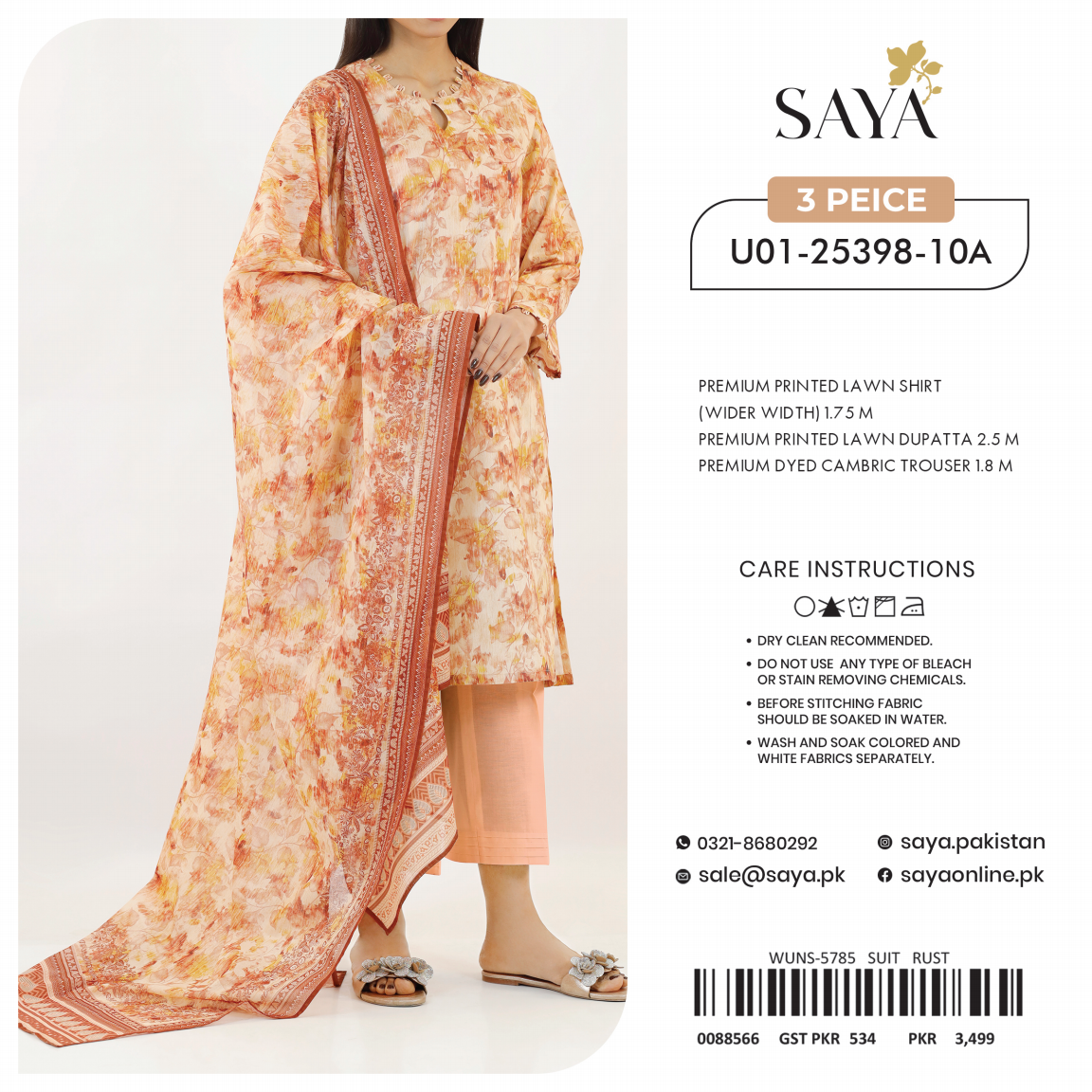 Saya Unstitched 100% Original LAWN 3P Suit In WHOLESALE PRICE 💯✨