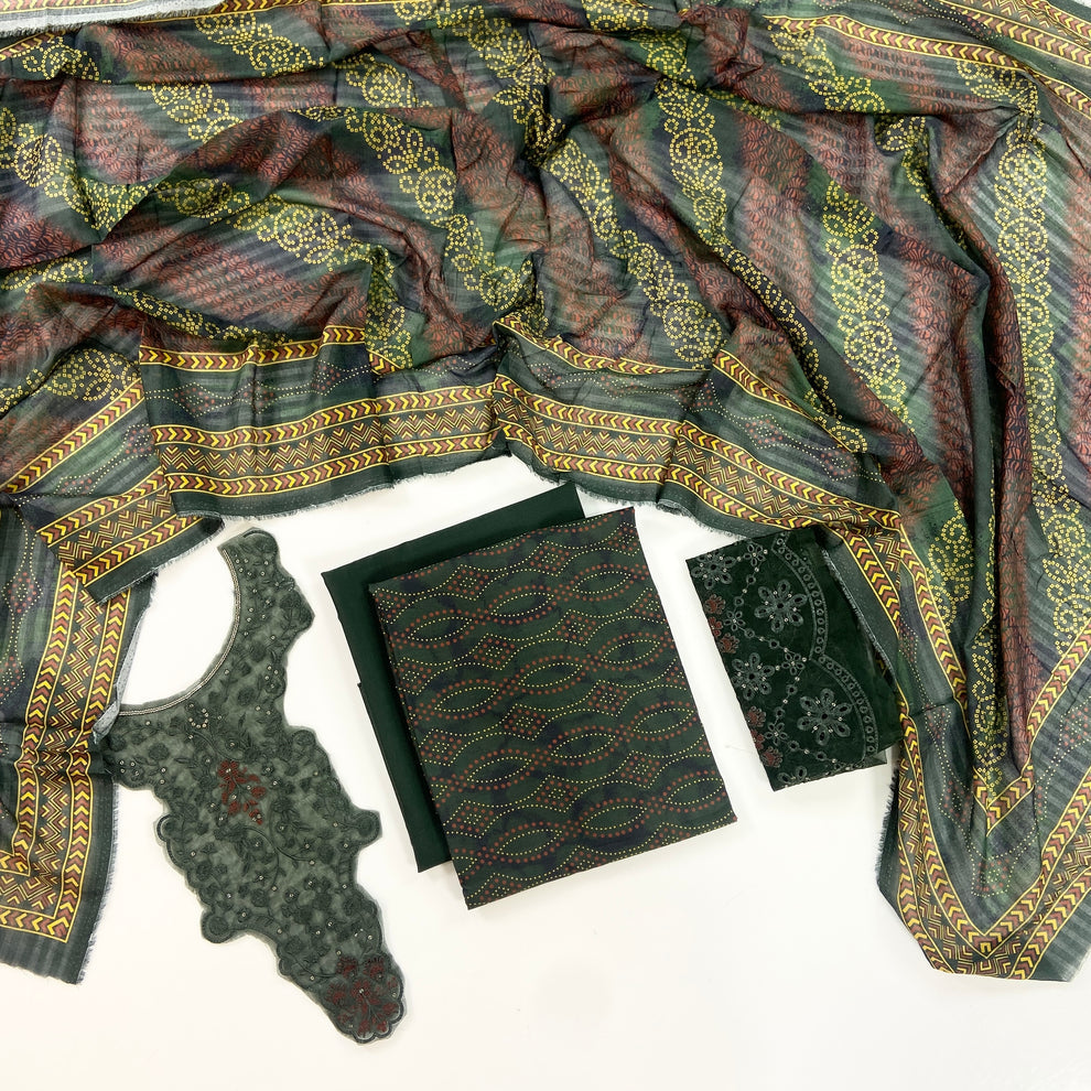 Fleur By Almeerah – Emerald Depth - Digital Chundri Lawn