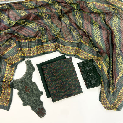 Fleur By Almeerah – Emerald Depth - Digital Chundri Lawn