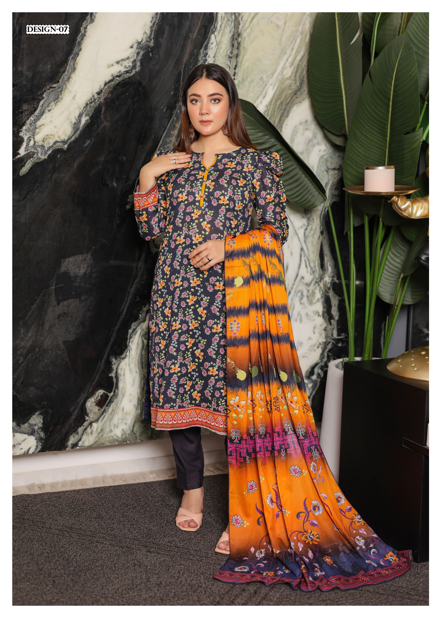 JAWED ARTS ZEBTAN –  3PC UNSTITCHED SUIT Design: 7