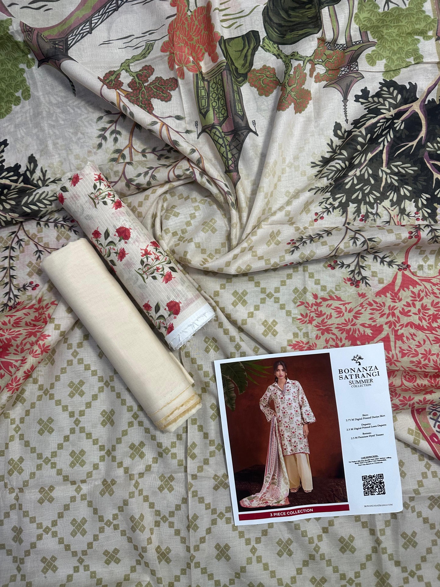Bonanza Satrangi O-White-Cambric 3 PCs Doriya Lawn Unstitched Collection