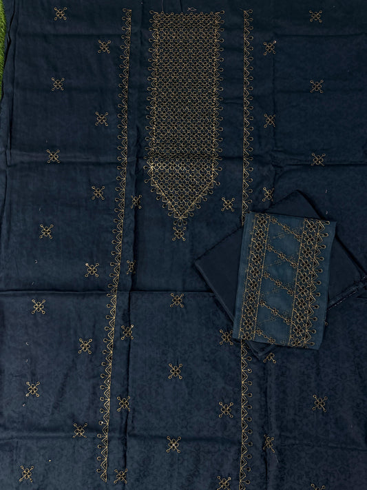 🩵 Saqafat NAVY – 100% Original 2PC Embroidered Unstitched Lawn 🌸