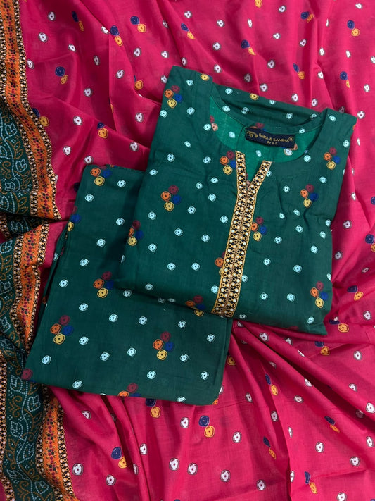 Saira Samina Green Multi Stitch 3Pcs