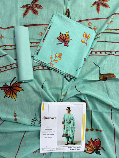 🔥 ALKARAM Tanadora – Premium Luxury Collection 🔥 Seafoam Green (Autumn Leaf Print)