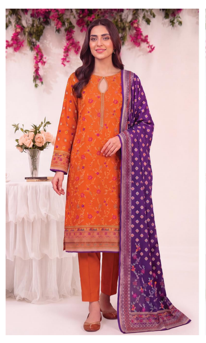 MJ D #A0401-3 – Gold Paste Printed Lawn 3Pcs Collection