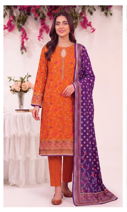 MJ D #A0401-3 – Gold Paste Printed Lawn 3Pcs Collection