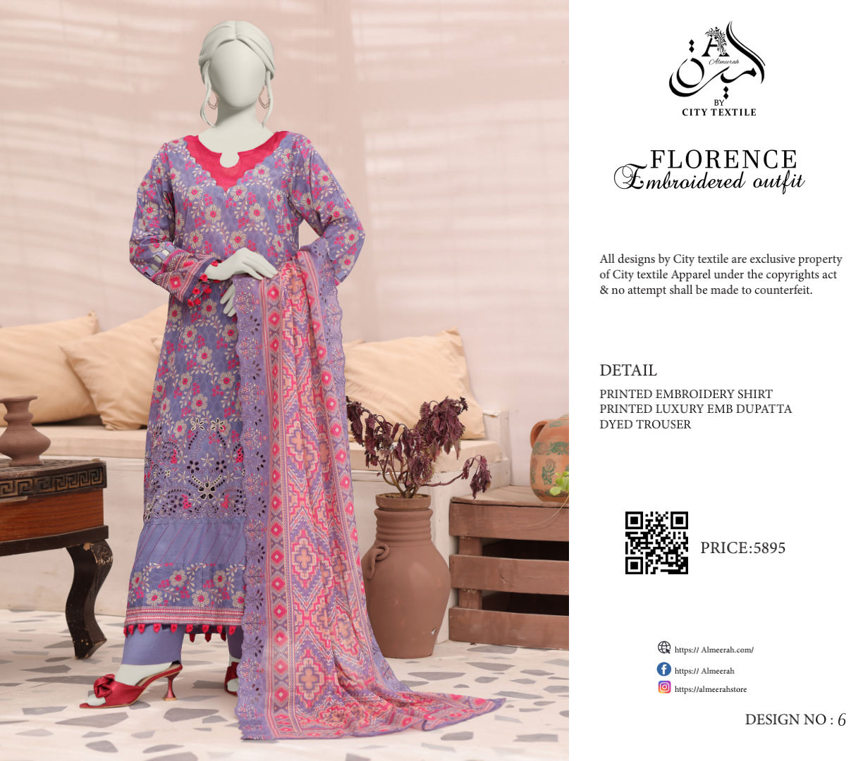 🧡🔥 ALMEERAH FLORENCE Embroidery Cutwork Dupatta 3 Pieces 🔥❤️