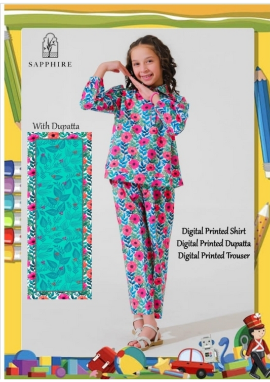 Sapphire Unstitched Kids Collection Lawn 3 Piece 💕👧