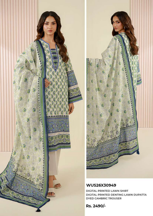 ZELLBURY Unstitched 3pcs Lawn Collection D.C:- WUS26X30949