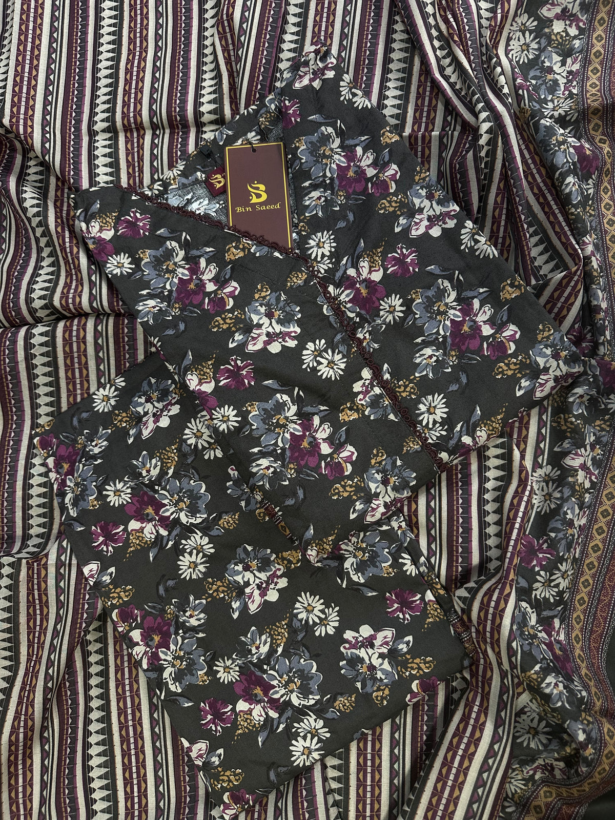 Bin Saeed Brown Stitched 3Pcs