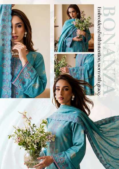 Bonanza Satrangi Seafoam Aqua Jacquard 3Pcs