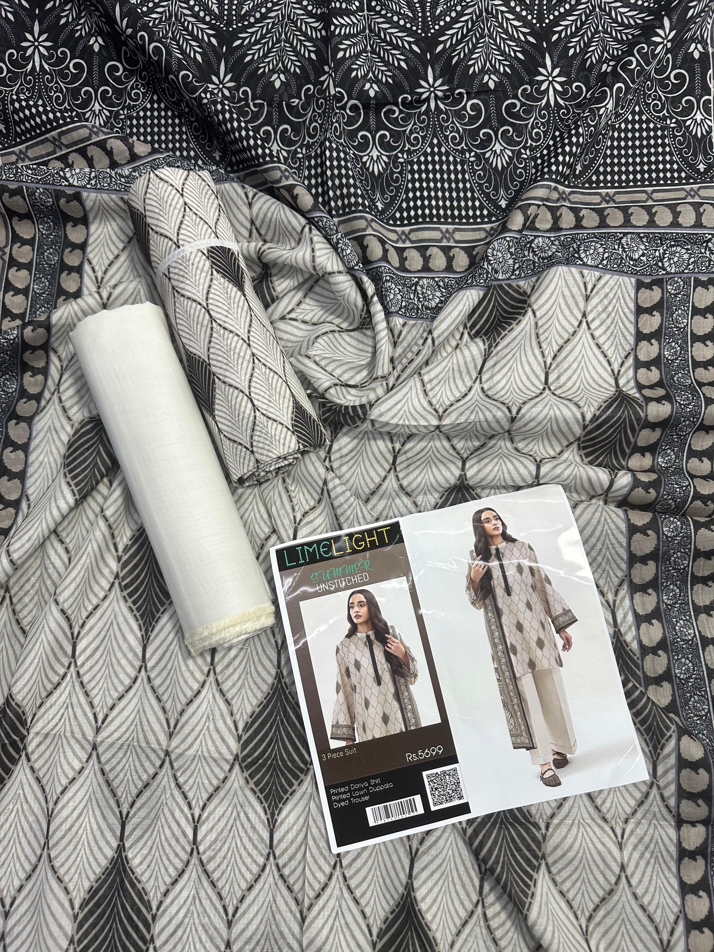 Limelight – Beige & Black - Doriya Unstitched 3 PCs Unstitched Suit