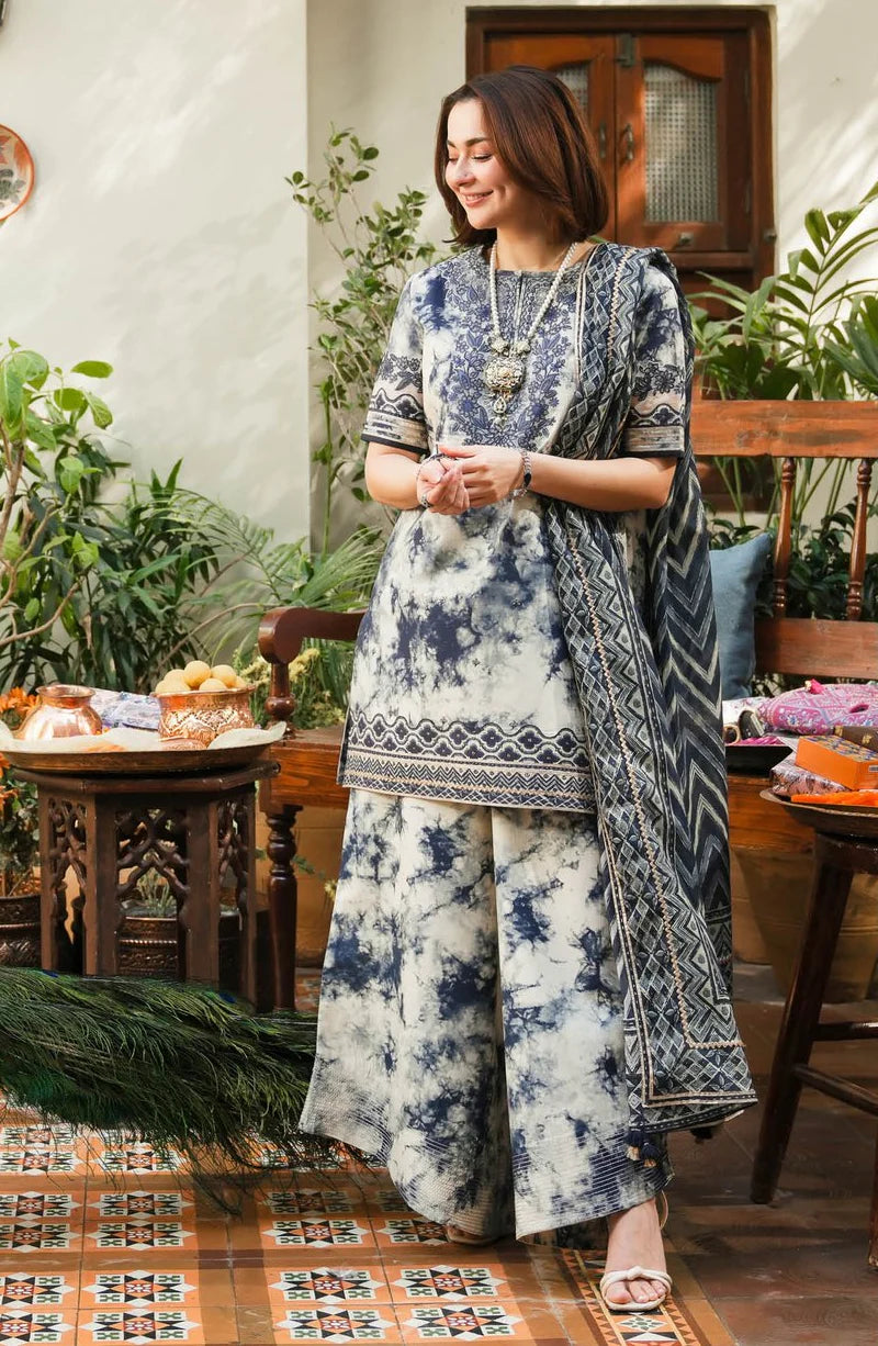 Sapphire 3PC White-Navy Emb Lawn Suit