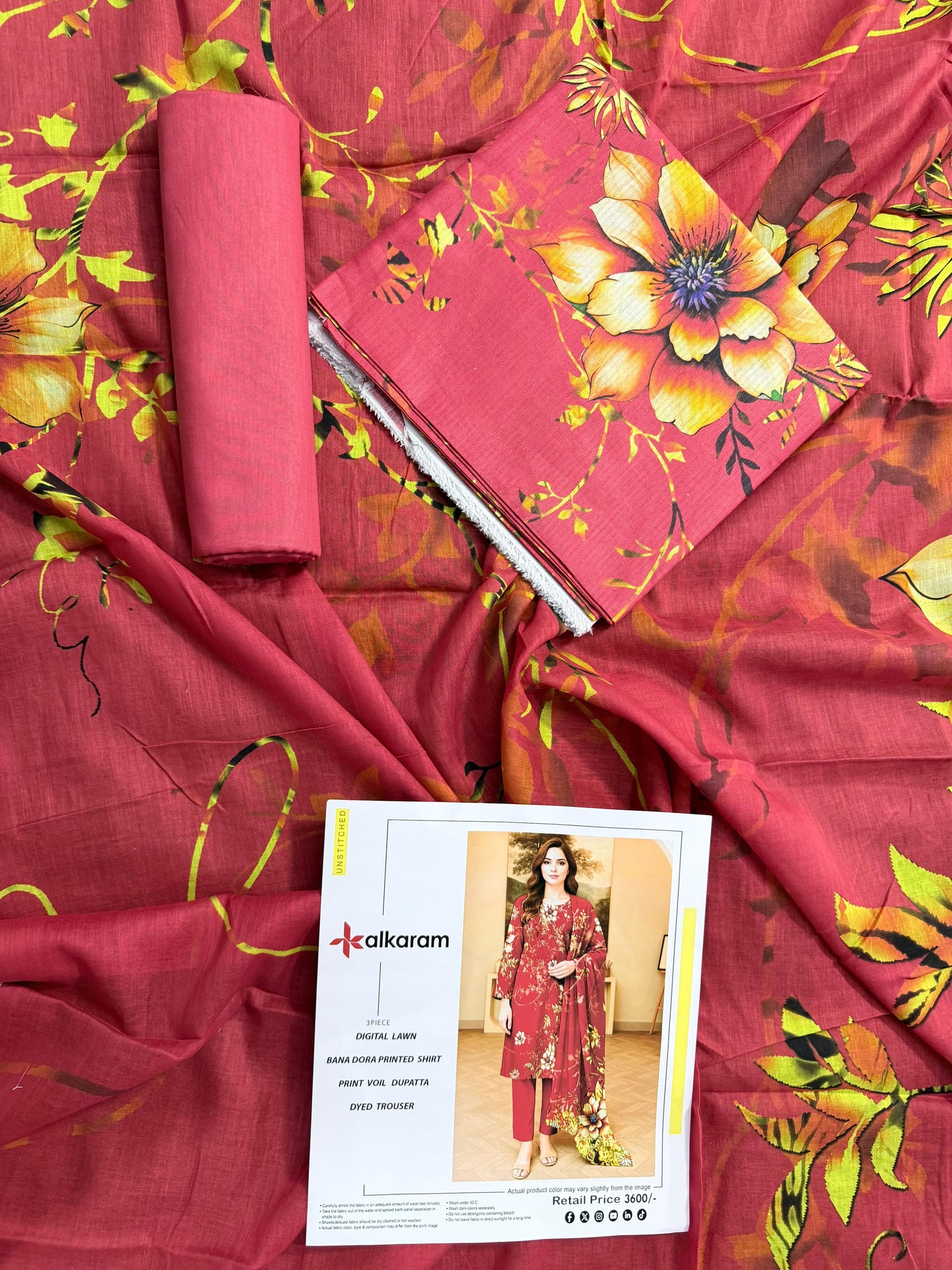 🔥 ALKARAM Tanadora – Premium Luxury Collection 🔥Deep Rose Red / Magenta