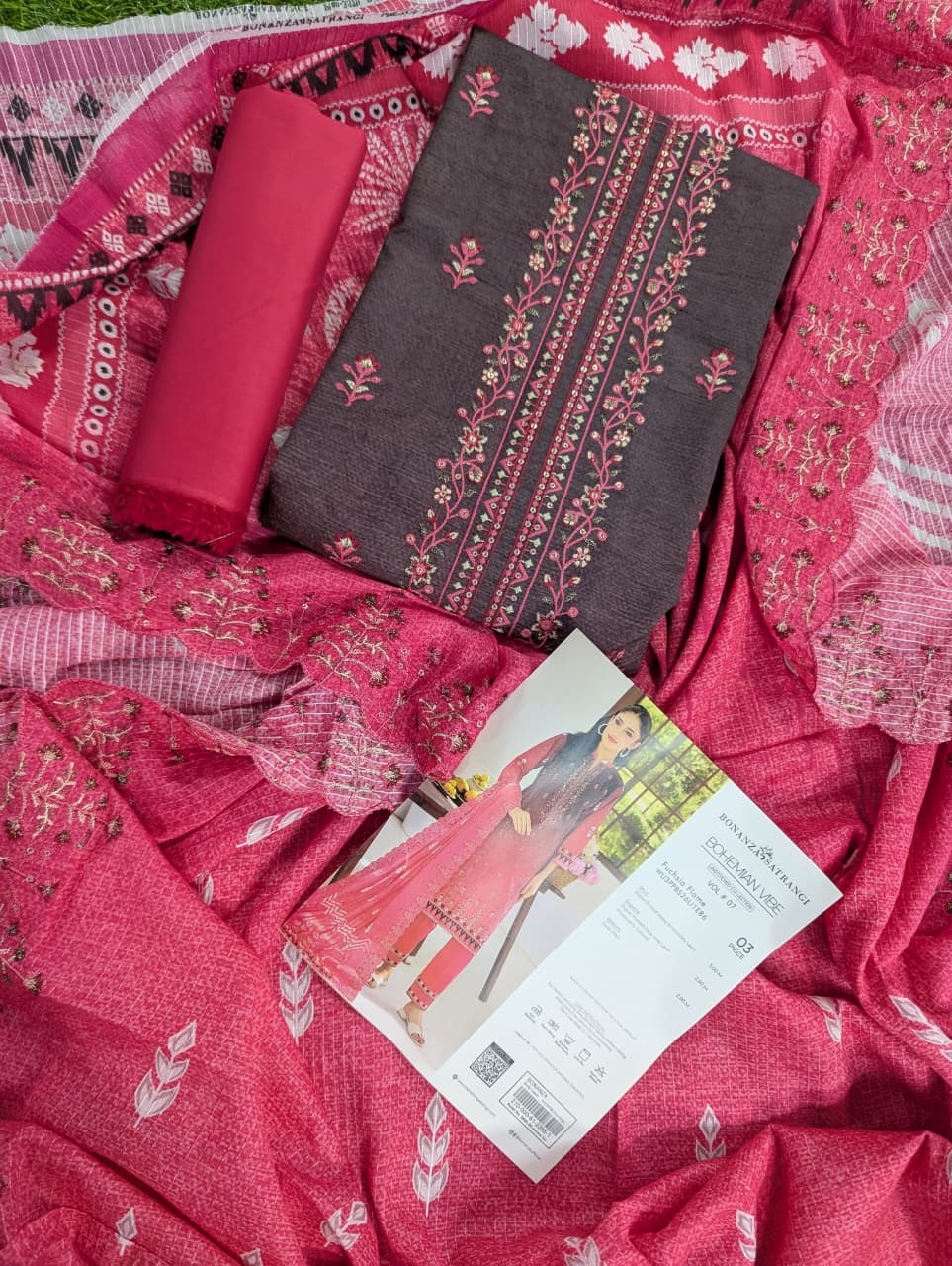 Bonanza Satrangi Fuchsia Flame Embroidery 3PCs