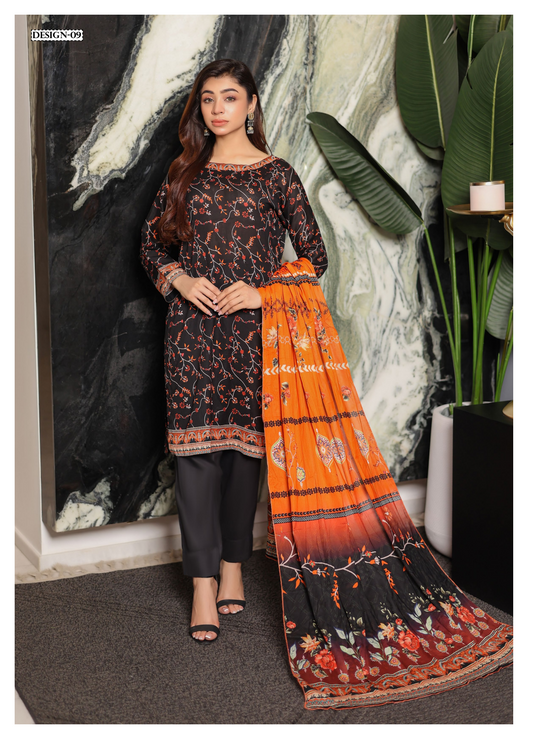 JAWED ARTS ZEBTAN –  3PC UNSTITCHED SUIT Design: 9