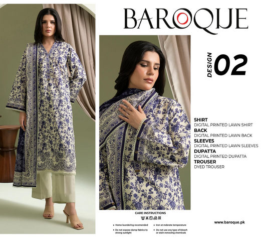 Baroque Purple D-02 Printed Lawn 3-Piece