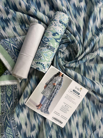 Saya D.C:- U01-25154-07BR - 3 Pcs Printed Lawn