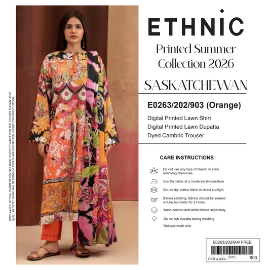 Ethnic Orange Digital Printed Lawn Collection