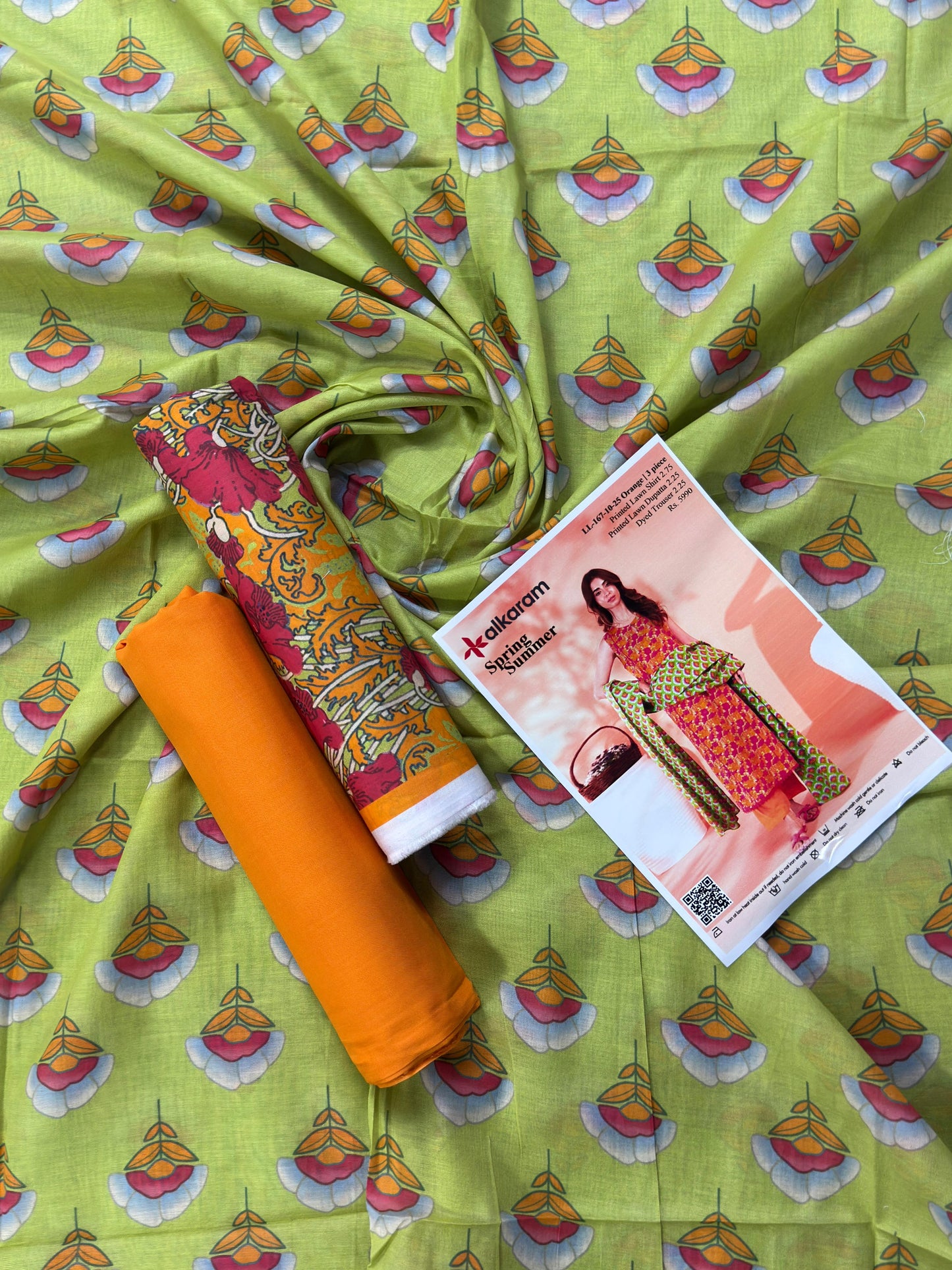 Alkaram 3 PCs Orange Printed Lawn Unstitched Collection