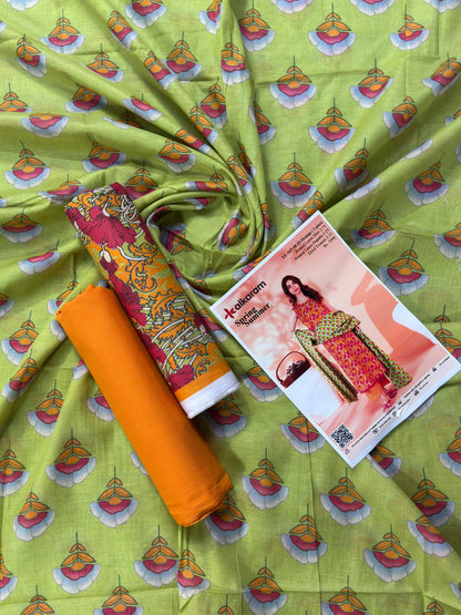 Alkaram 3 PCs Orange Printed Lawn Unstitched Collection