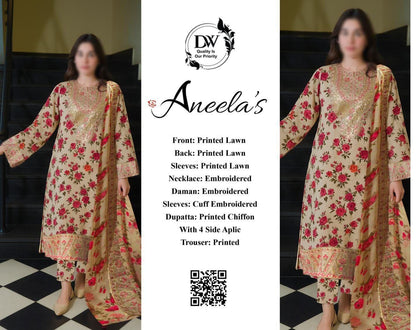 Aneela's Elegant 3PC Unstitched Lawn Suit Collection
