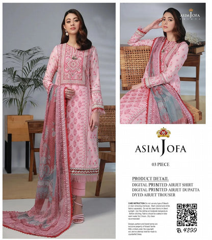 Asim Jofa Unstitched Lawn Printed 3PC In Wholesale Price