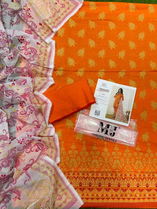 Gold Paste Printed by MJ Lawn 3 Pcs D-03