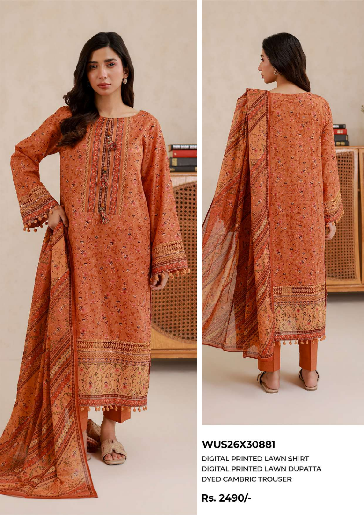 ZELLBURY Unstitched 3pcs Lawn Collection D.C:- WUS26X30881