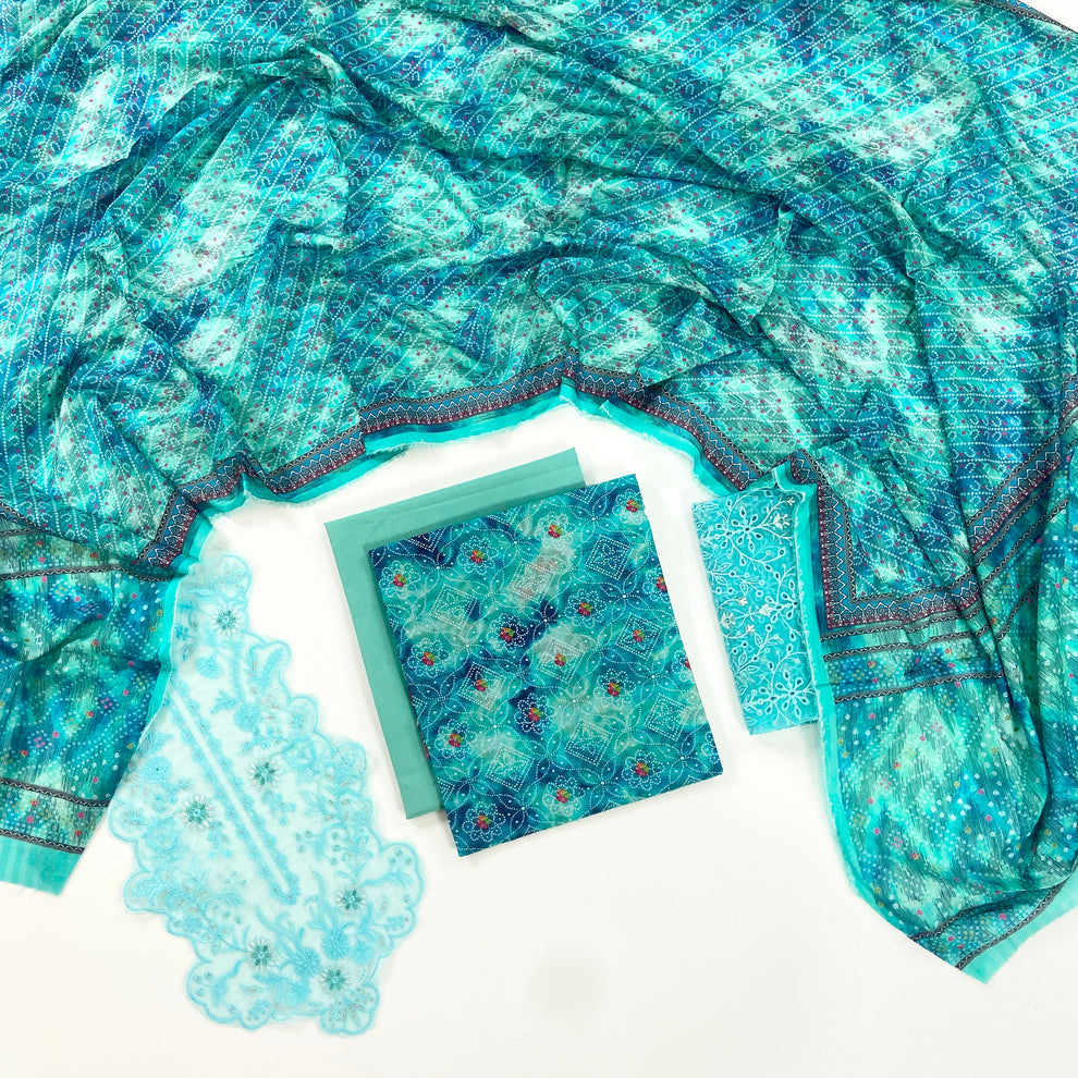 Fleur By Almeerah - Aqua Noor – Digital Chundri Lawn