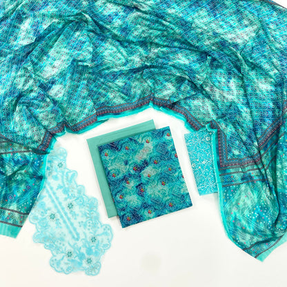 Fleur By Almeerah - Aqua Noor – Digital Chundri Lawn