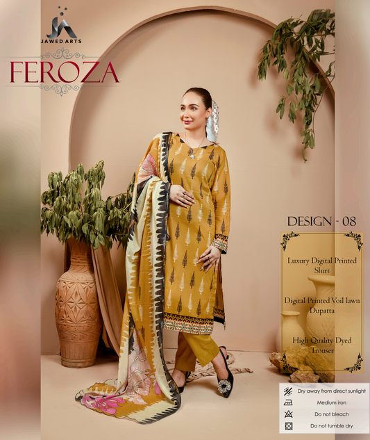 JAWED ARTS FEROZA –  3PC UNSTITCHED SUIT Design: 8