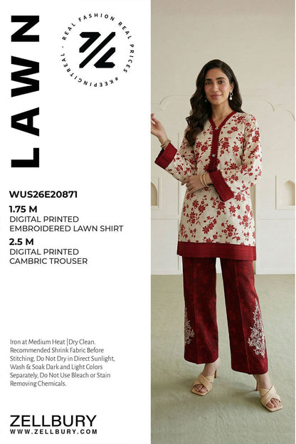 Zellbury D.C:-WUS26E20871  Embroidered Textured Lawn 2Pcs Collection
