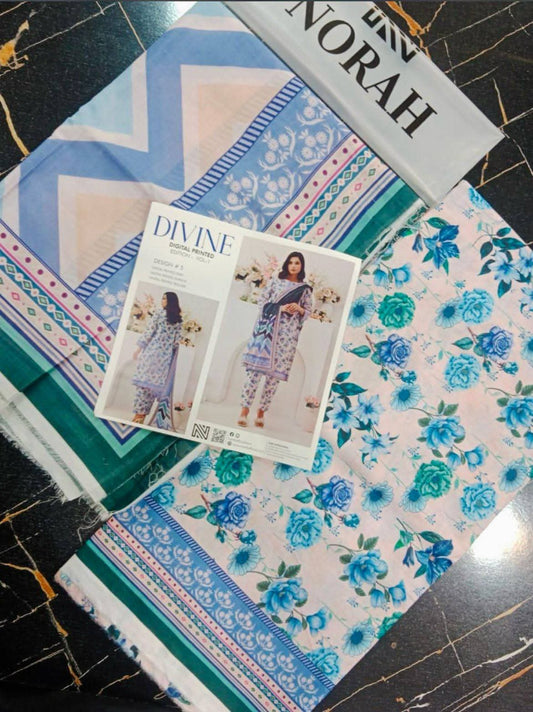 Divine Printed Lawn - Cream- D-05