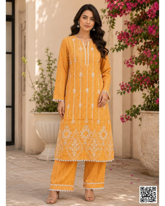 Aifa Yellow Luxury Lawn Stitched Embroidery 2Pcs Collection