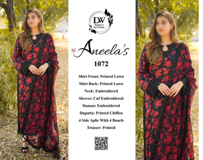 Aneela's Elegant 3PC Unstitched Lawn Suit Collection