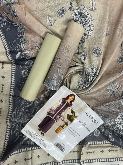 Baroque Grey-Beige Printed Lawn 3-Piece