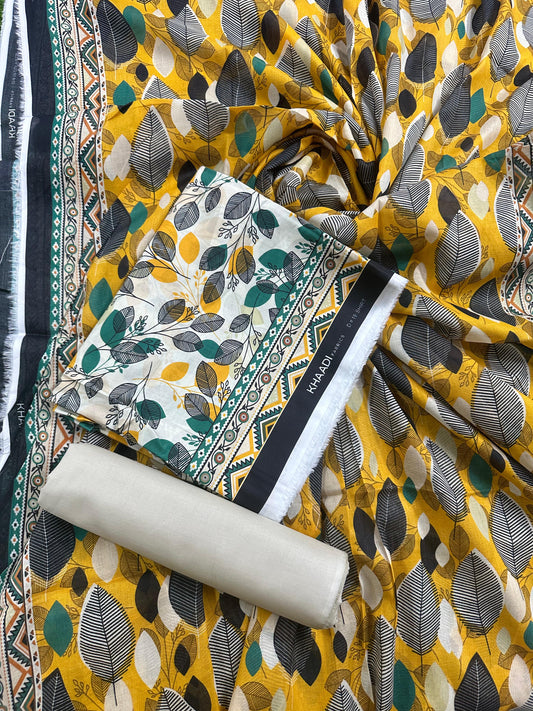 Khaadi Beige Leaves Printed 3Pcs