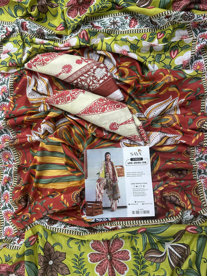 Saya 3 PCs Unstitched Lawn Collection D.No :-8
