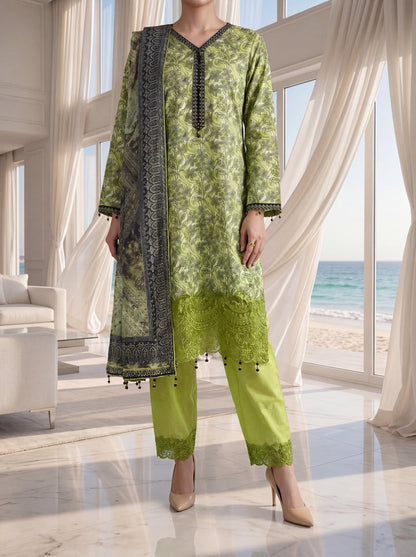 Fleur By Almeerah - Parrot Vibe – Digital Chundri Lawn