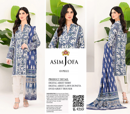 Asim Jofa Unstitched Lawn Printed 3PC In Wholesale Price