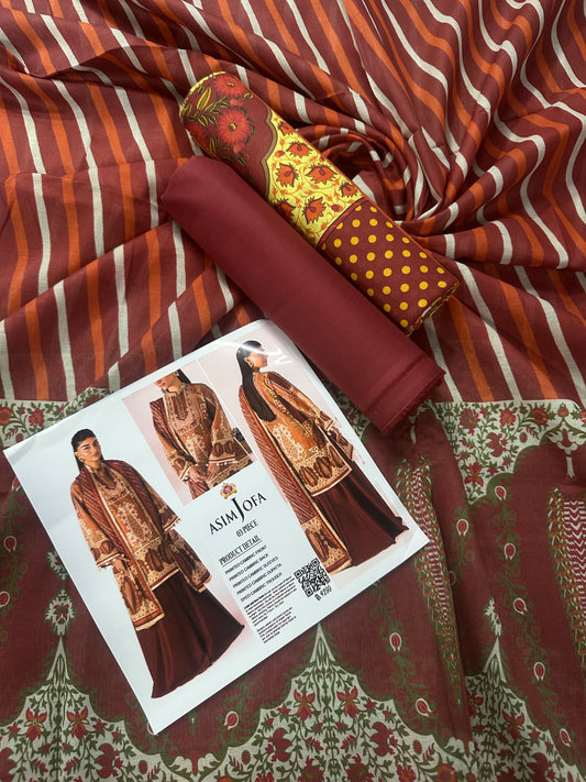 AsimJofa Brown Printed 3Pcs