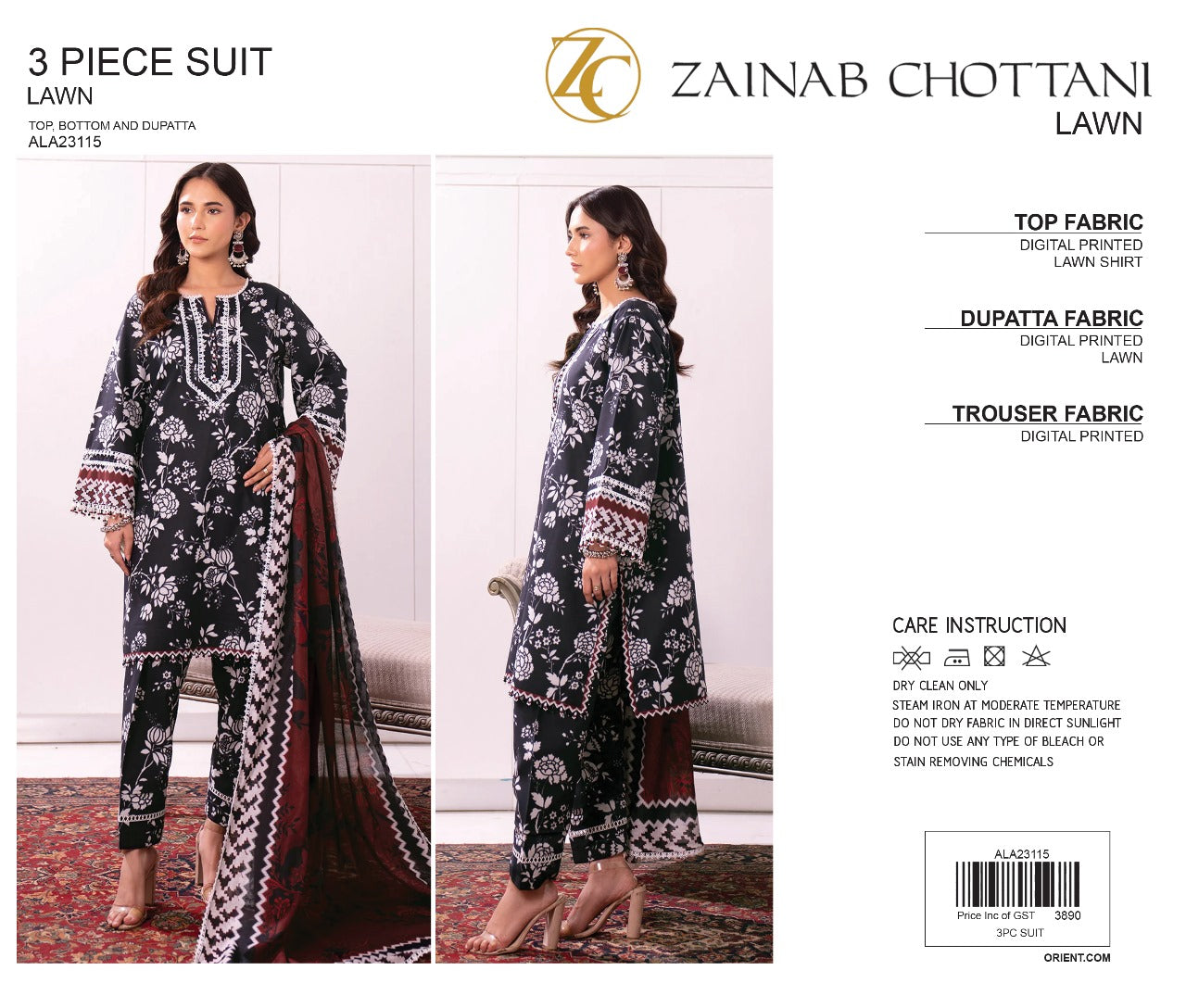 Zainab Chottani Unstitched Lawn 3 Piece in Wholesale Price 🔥