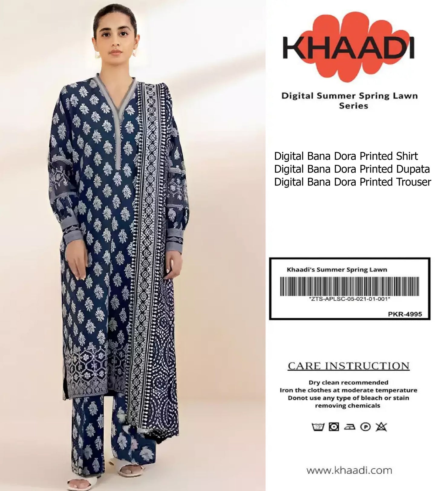 KHAADI Doria Stripe 3P Unstitched Ladies Suit
